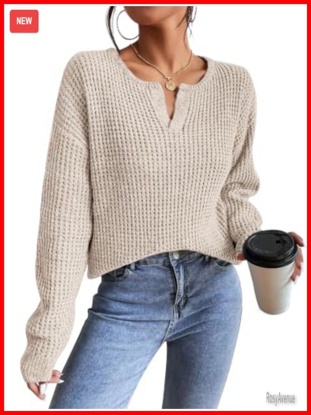 Womens V Neck Long Sleeve Sweater Pullover Tops Casual Knit